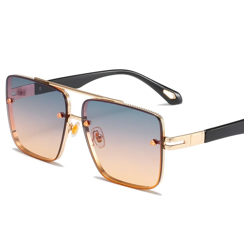 2023 High Quality Gradient Double Beam Metal Large Frame UV Resistant Sunglasses