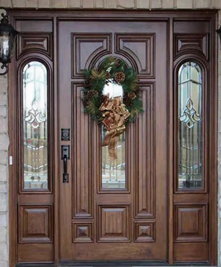 Solid Wood Entry Front Doors Gate Exterior Wood Main Door With Smart Lock