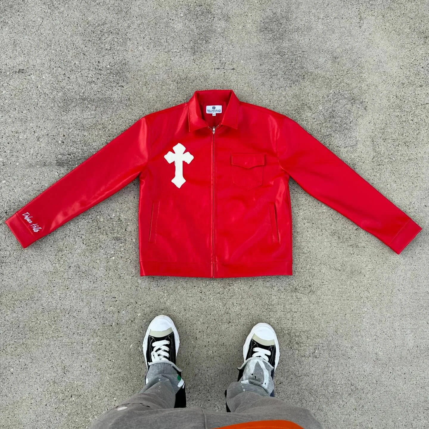 Custom Lapel Latest Design Coats Mens Streetwear Zip up Pu Patches Embroidery Applique Moto Leather Long Sleeve Jackets for Men gallery 4
