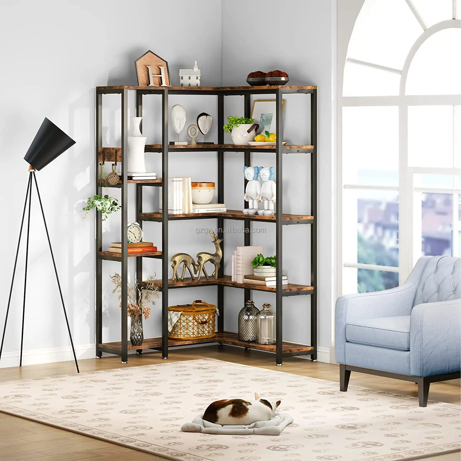 5shelf Corner Bookshelf Industrial Large Corner Bookcase With Metal
