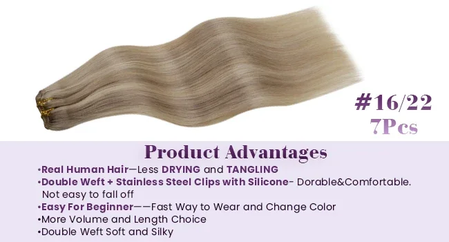 LaaVoo Clip-in-Haarverlängerungen für Frauen, 30,5–55,9 cm, 7-teilig, Highlight-Blond, 100 % echtes brasilianisches Haar, Clip-in-Extensions, 80 G/105 G_voghion.com
