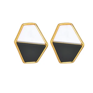 YUKAM Wholesale Retro Stainless Steel Irregular Geometric Resin Earrings Black White Exaggerated Hexagon Acrylic Stud Earrings