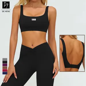 Popular Design High Impact Sports Bra Double Layer Thin Strap Square Neck Yoga Bras Fitness Running Backless Women Sport Bra