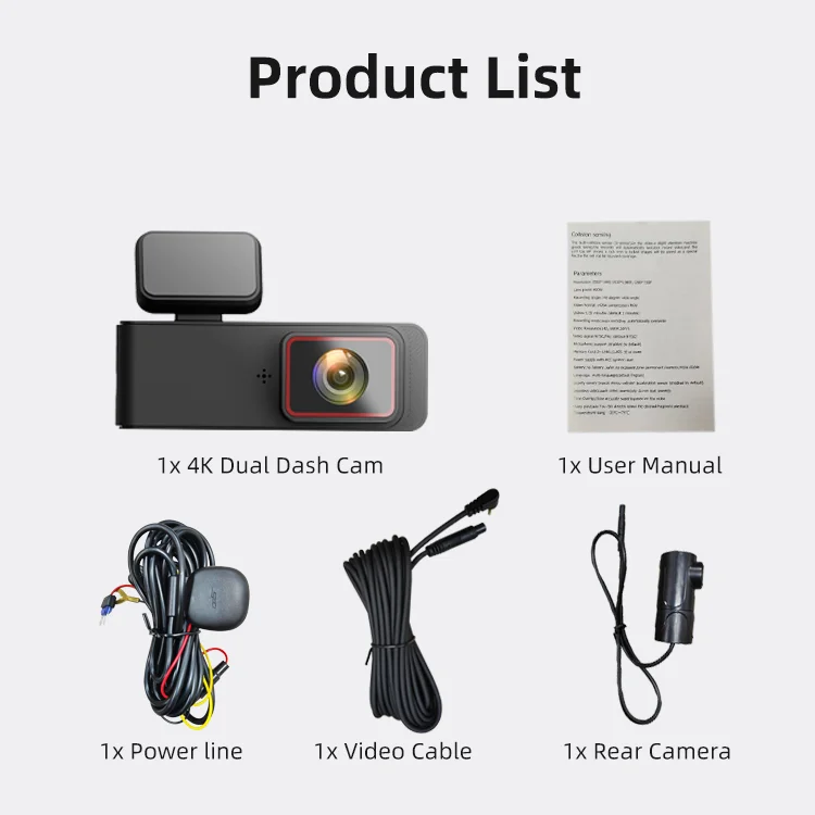 Dual Lens Vehicle Blackbox Dvr User Manual 2.89 Inches IPS LCD 2 Channel 2160P+1080P Black Box F1.8 with WIFI App for Agent supplier