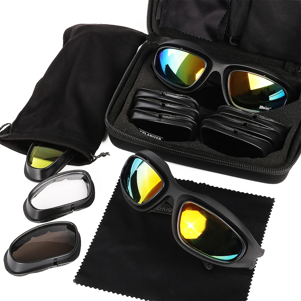 Tactical Goggles with Interchangeable Lens C5 Shooting Motorcycle  Safety Sunglasses for Men UV400 Protection