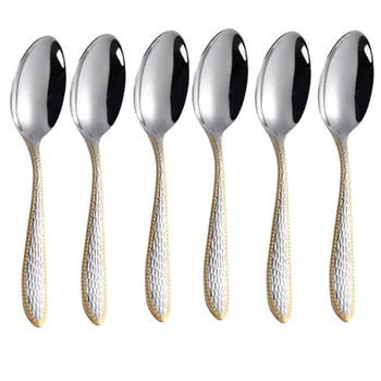 stainless steel promotion spoon fork knife set 6pcs dinner spoon with head card pvc bag packing