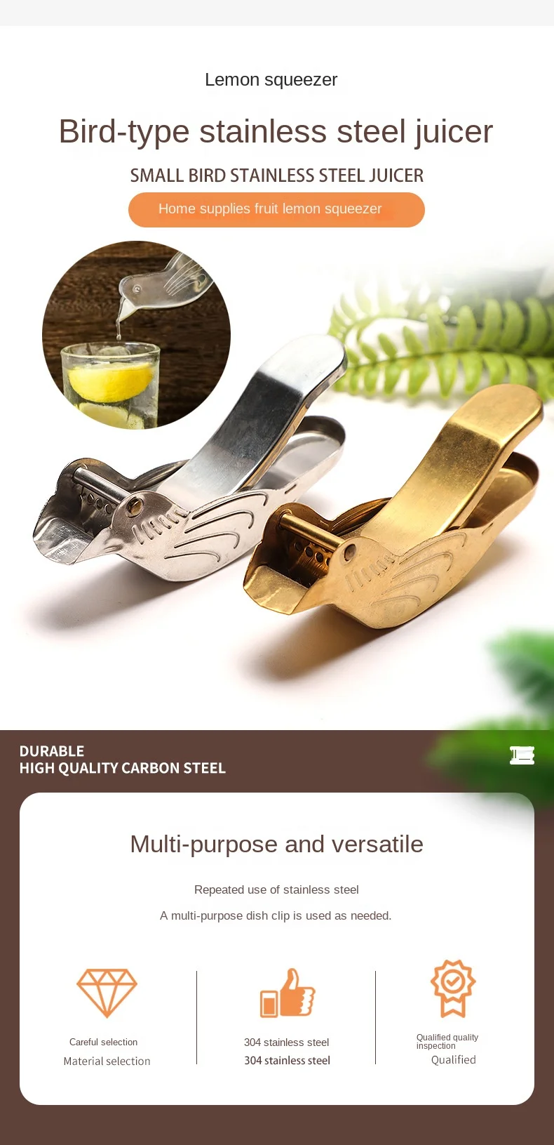 Stainless Steel Citrus Juicer Hand Press Manual Portable Lemon Squeezer