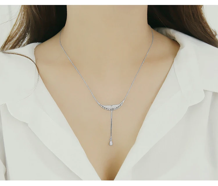 925 Sterling Silver Wings Necklace with Zircon