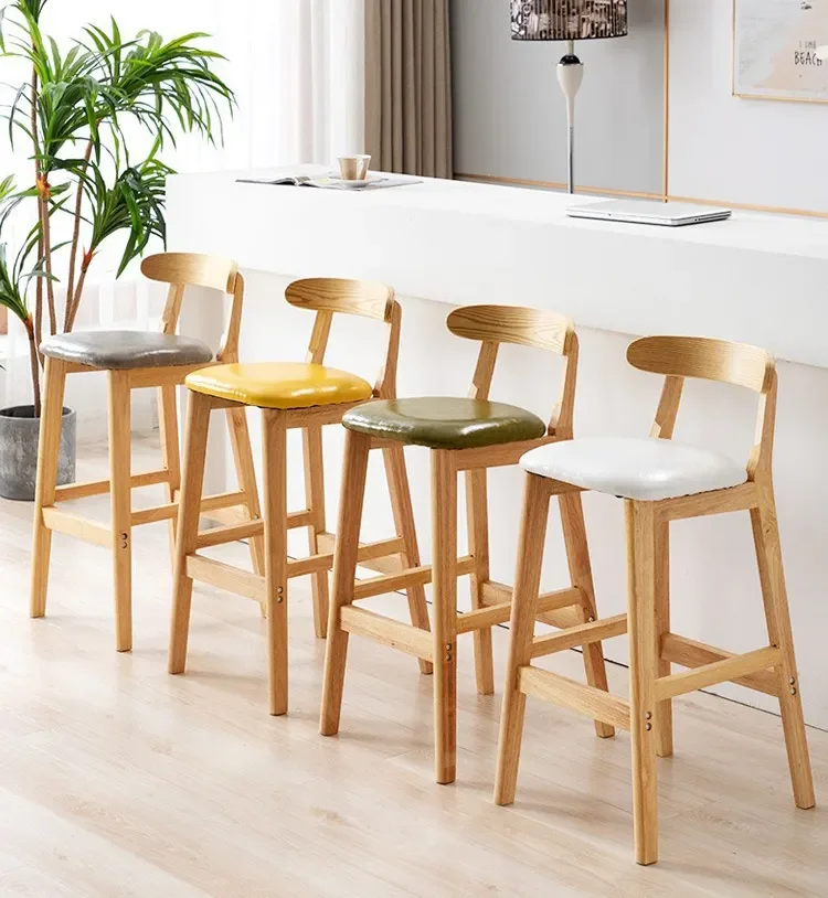 JXT супер качество лидер продаж кафе магазин деревянные ножки винтажная кожаная обеденная обивка барный стул