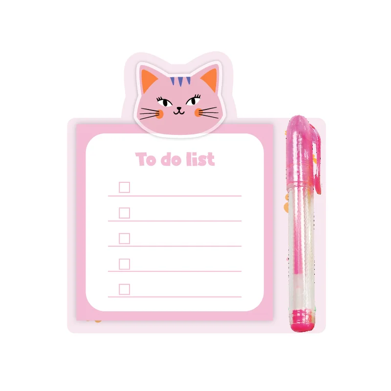 Portable Durable Mini Acrylic Clipboard With Cute Animal Design To-Do List Pad and Colorful Gel Pen for Kids Home School Use