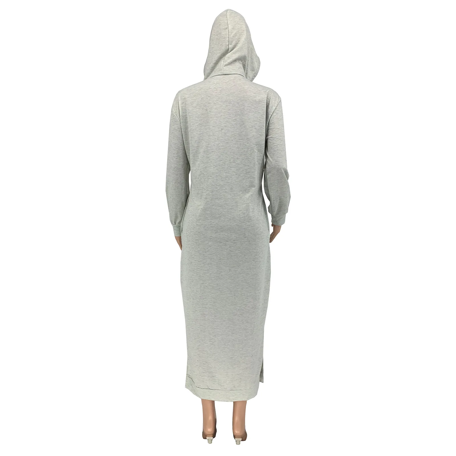 Autumn Winter Oversize Loose Pockets Side Slit Hoodie Sweater Dress