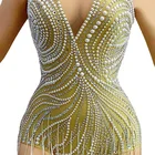 Manufacturers Wholesale Silver Rhinestone Jumpsuit Fringe Spandex Bodysuit Short Evening Dresses