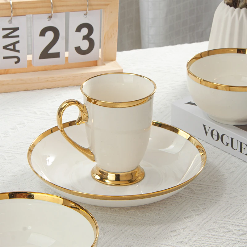 Weißes Porzellan Tafelservice mit Goldrand – Luxuriöses Keramik Essgeschirr-Set bestehend aus runden Speisetellern und Schalen| Alibaba.com