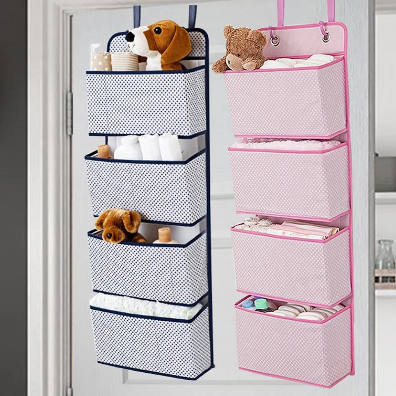 Қолдау пластинасы мен метал шынжырлы құлыптары бар көп қабатты тоқыма материалдан жасалған есікке ілінетін сөреде киім, ойыншықтар, күнделікті заттарды сақтау үшін