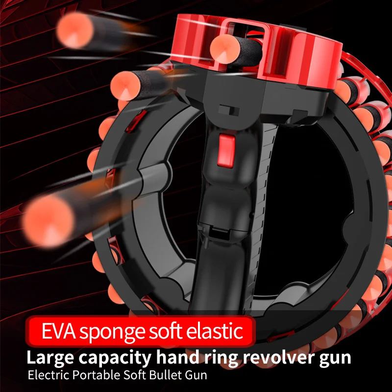 2021 Amazon Electric Portable Soft Bullet Gun EVA Soft Elastic Large Capacity Hand Ring Revolver Toy Gun