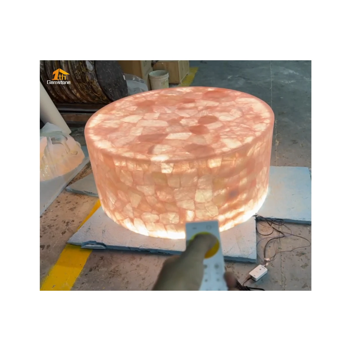 Natural Backlit Rose Quartz Translucent Pink Crystal Stone Illuminated Center Table for Living Room
