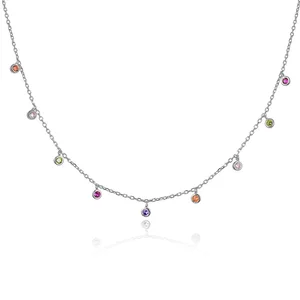925 Sterling Silver Colourful 18k Gold Plated Zircon Choker Necklace