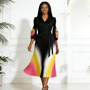 Miyake's New Plus Size Dress Collection Features Popular Trendy Multi-color Fish-scale Pleated Floor-Length Skirt Elegant Style