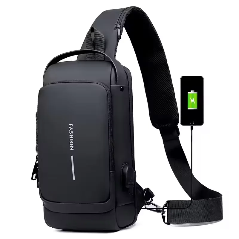 Fashion Waterproof Crossbody Bag for Men with USB Lock, Custom