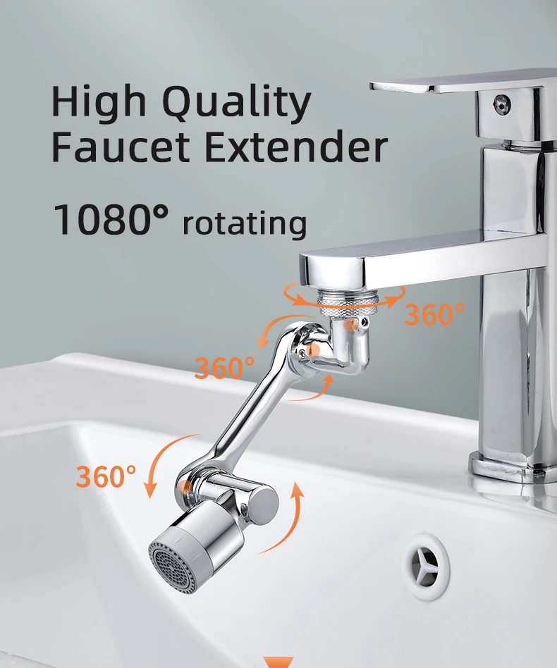 1080° Universal Rotation Faucet Extender Dual Mode Sprayer Head Kitchen Robot Arm Extension Taps Bathroom Swivel Faucet