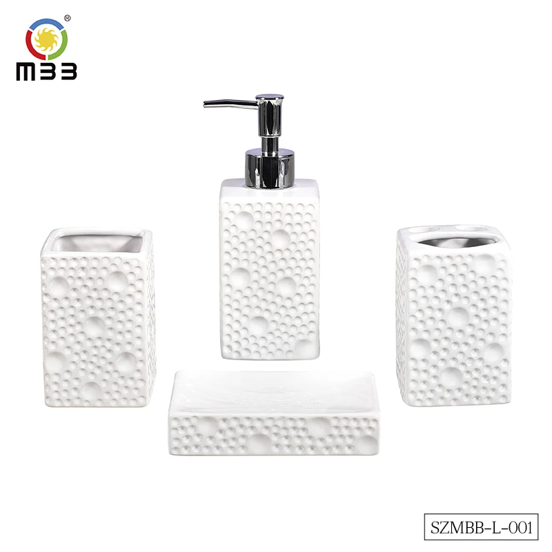 4 Pieces Bathroom Suite Ceramic Bathing Set Toothbrush Holder Lotion