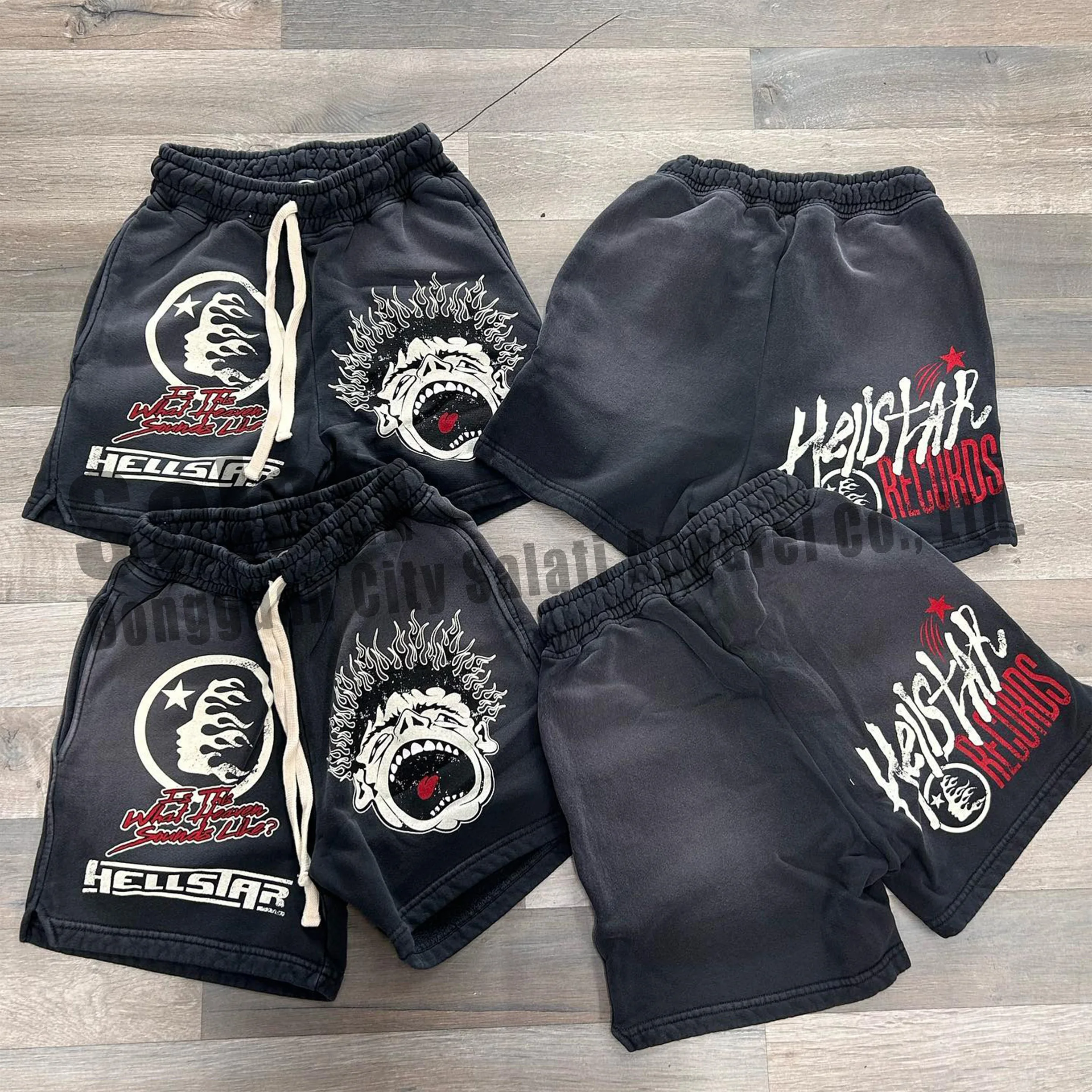 Custom Unisex Summer Sweat Shorts Heavyweight 100% Cotton Screen Printing Streetwear Vintage Sun Faded Acid Wash Shorts for Men gallery 7