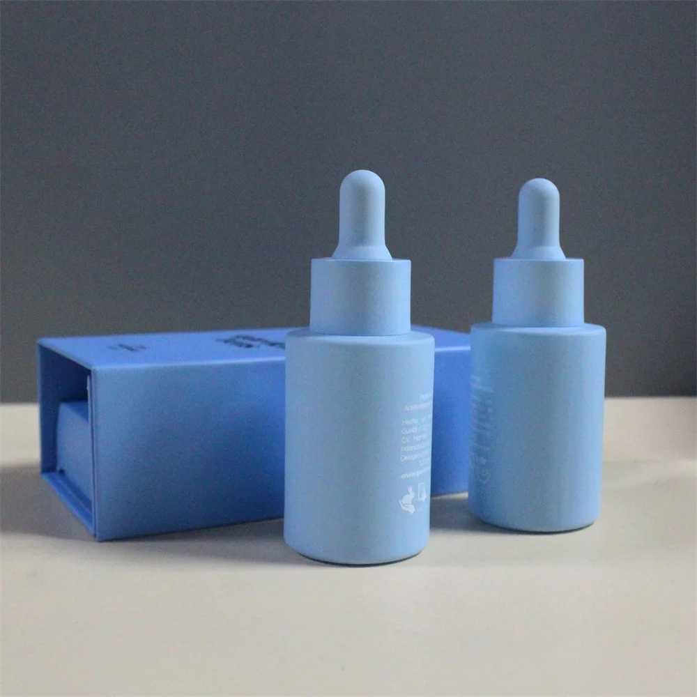 Luxury Custom Empty 20ml 30ml 60ml Flat Shoulder Cosmetic Eye Facial Serum Bottle Oil Frosted Glass Dropper Bottles