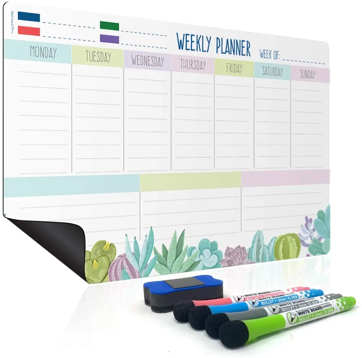 4 Fine Point Markers & Eraser Included Set of 2 Family Planner Whiteboard for Refrigerator,Weekly Organizer & Daily Notepad UCMD Magnetic Dry Erase Weekly Calendar Whiteboard 
