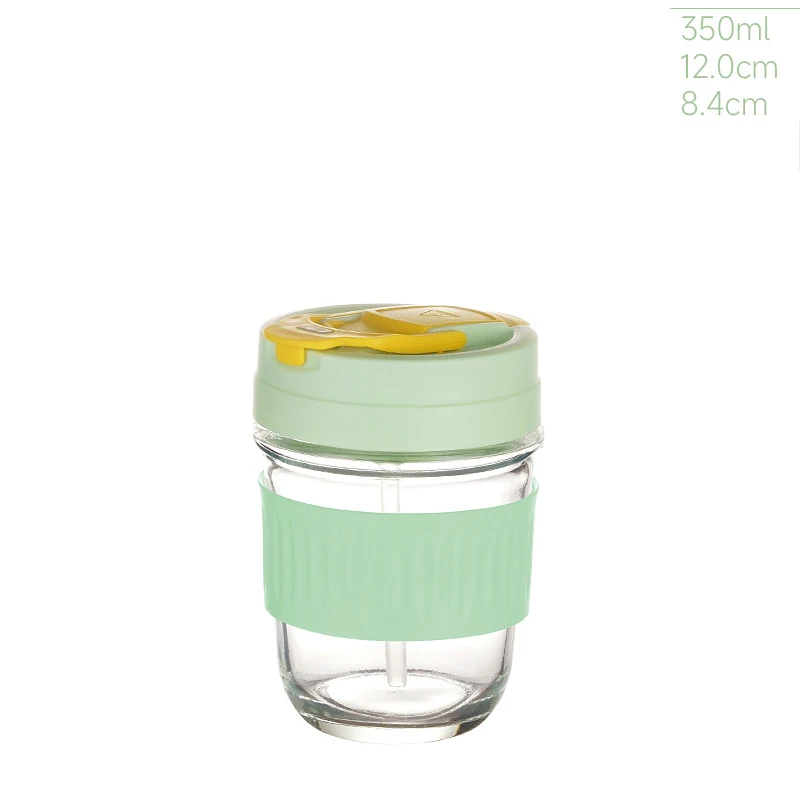 DS2244  Glass Food Storage Containers Travel Coffee Tumbler Mug Mason Jars for Overnight Oats Container Travel Cup with Straw