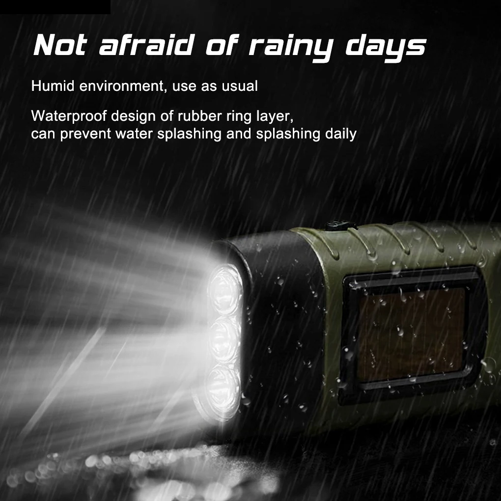 3 LED Zoom Flashlight Solar Power Wind-Up Hand Crank Aluminum Body Rechargeable for Outdoor Emergencies Camping Torch