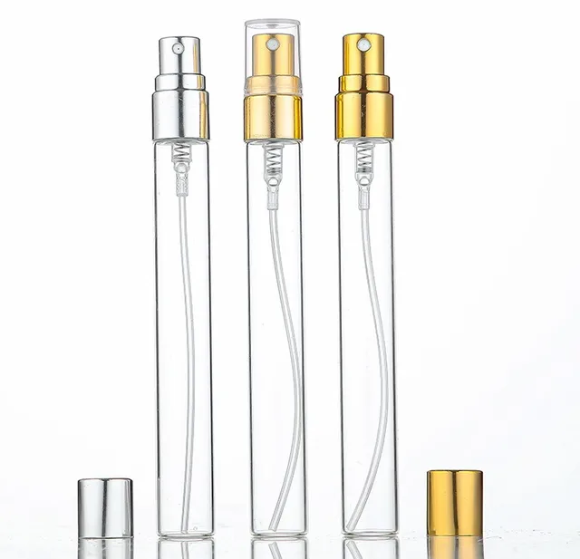 2ml 3ml 5ml 10ml Mini Clear Spray Bottle Glass Perfume Sample Atomizer Spray Bottles with luxury Gold Silver metal Cap