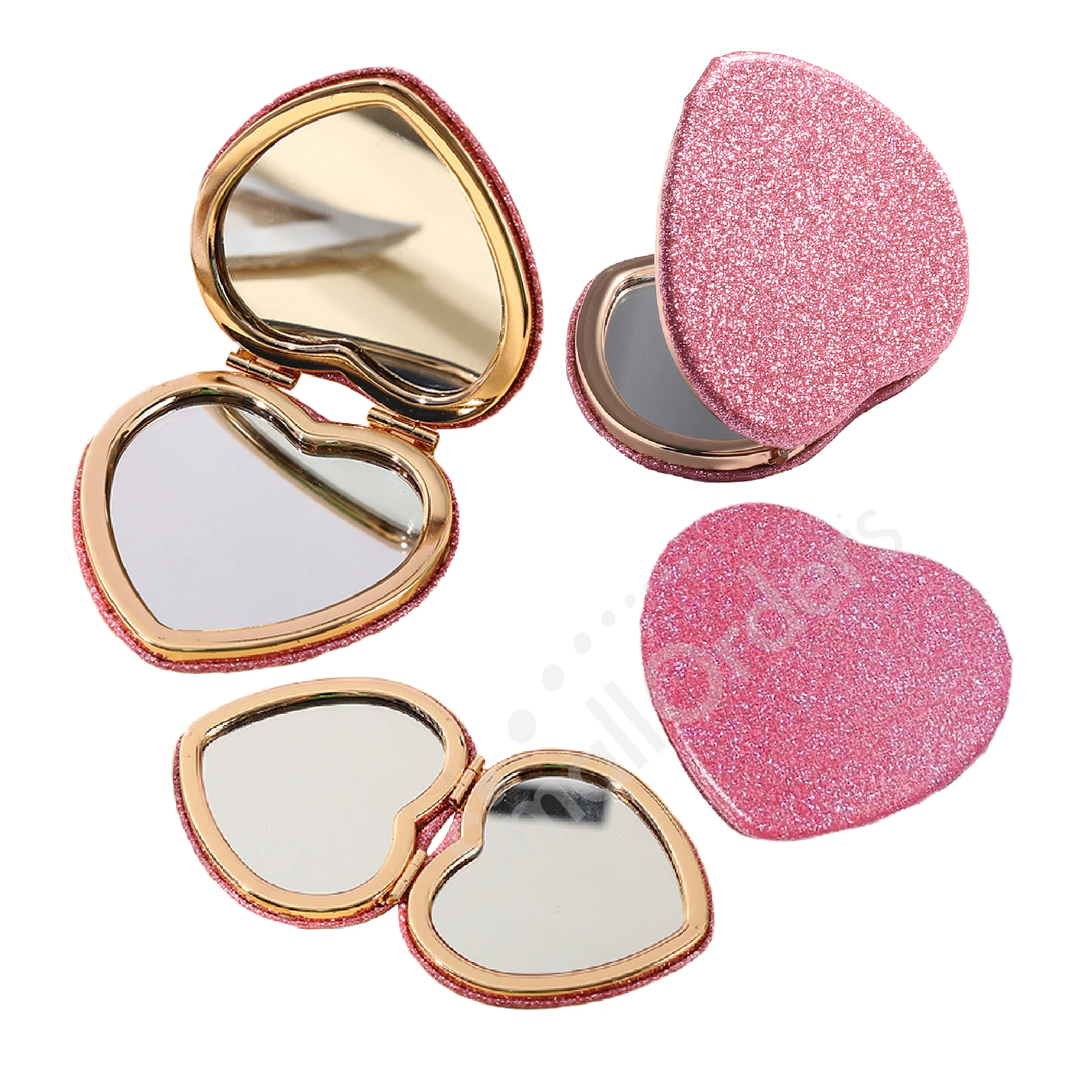 Compact golden heart diamond Gift pocket mirrors