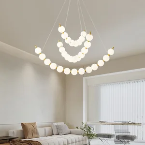 JACKSUN Modern Curved String Chandelier Copper PMMA High Transmittance Shade for Living Dining Room Bedroom