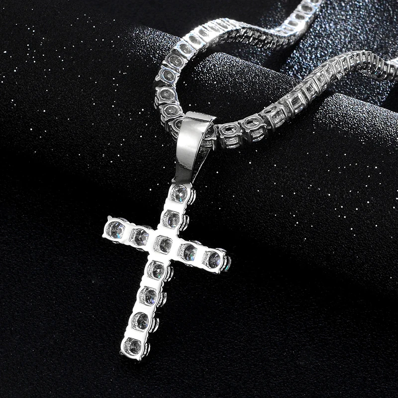 Round Cut Diamond Cross Pendant Iced Out CZ Bling Bling Zircon Diamond Pendants Necklaces 18k Gold Plated Hip Hop Jewelry Men