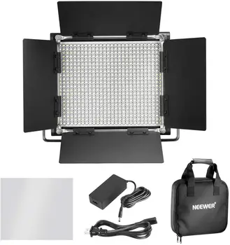 Neewer 2-Pack Dimmable Bi-Color 660 LED Video Light with Barndoor and 6.5 Feet Light Stand, 4-Pack Rechargeable 6600mAh Battery detail image