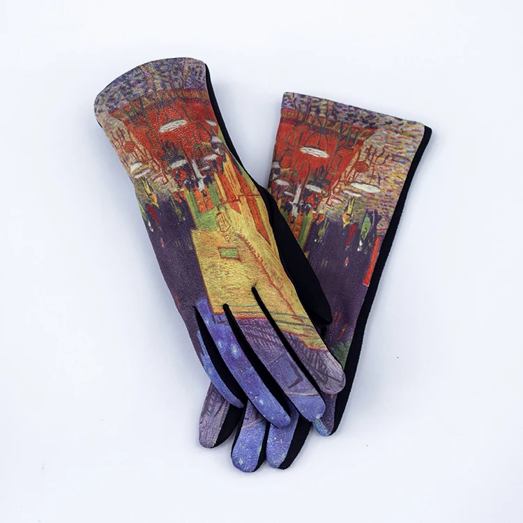 Customize Cold Resistant Soft Micro Velvet Famous Painting Gloves for Women