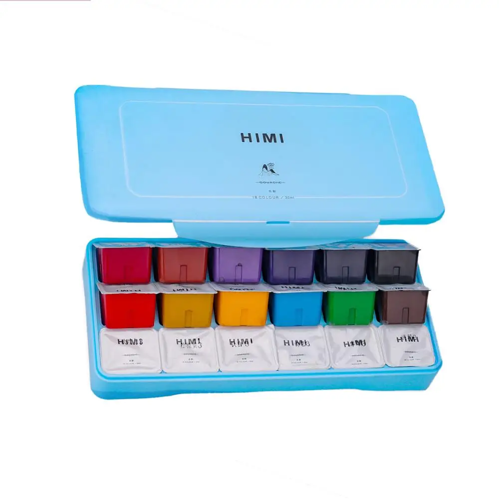 HIMI Gouache Paints Set, 18 Colors, 30g, jelly gouache paint set, Non Toxic  Paint for Canvas and Paper, Art Supplies for Professionals, and More  (Yellow Case)