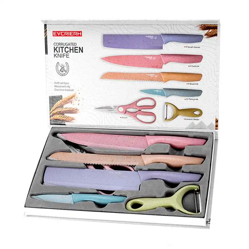 KNIFE SET Colorful non-stick coating knife set 8PCS set Kitchen knife set  Useful specialize cutting knives with Gift Box - AliExpress