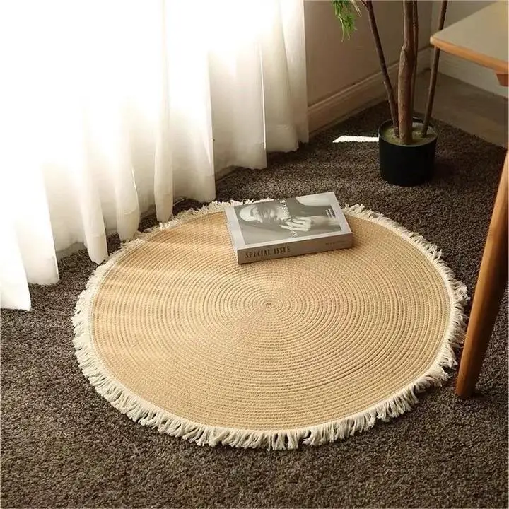 Customized Multi Category Kitchen Mats for Floor Small or Big  Bathroom Rug Cotton Rope Tassel Floor Mat Braided Rug