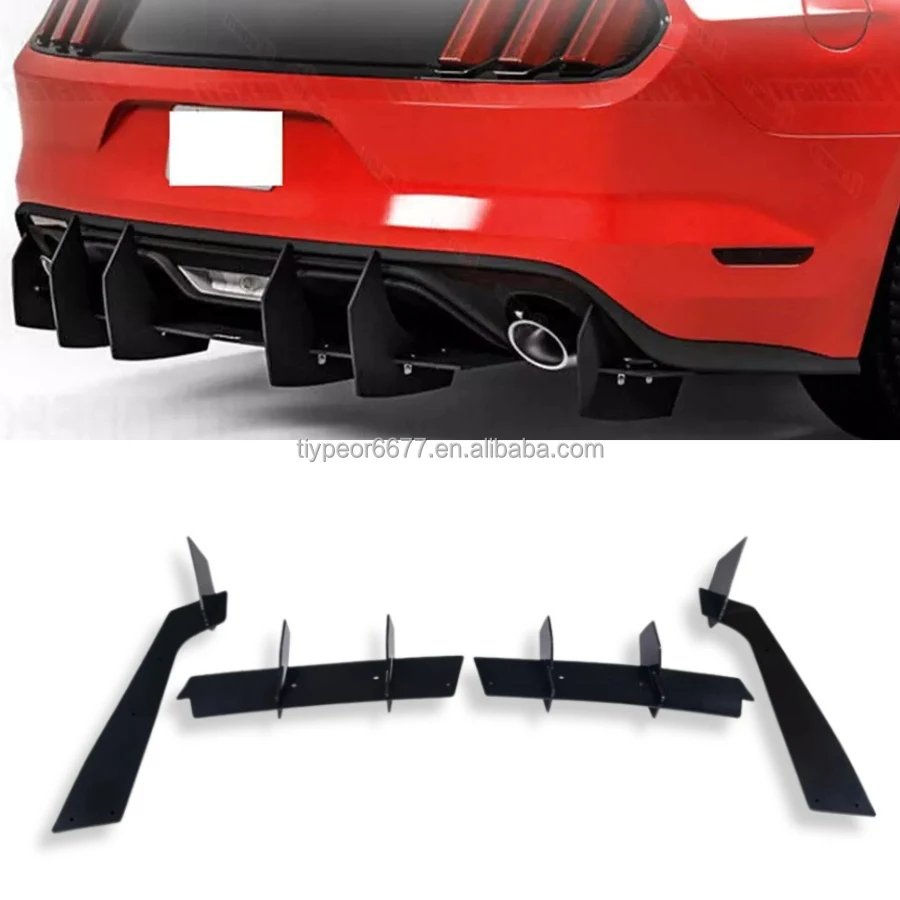 product tiypeor shark fin rear bumper diffuser for ford mustang 2015   2023 v2 style gloss black rear diffuser  rear side splitter-4