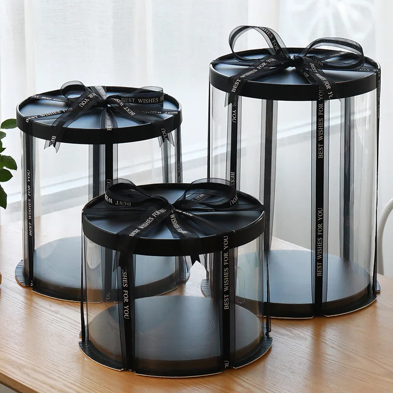 Tall Clear Cylindrical Pattern Layer Transparent Round Cake Box Packaging Flower Gift Dustproof Exhibition Storage Box