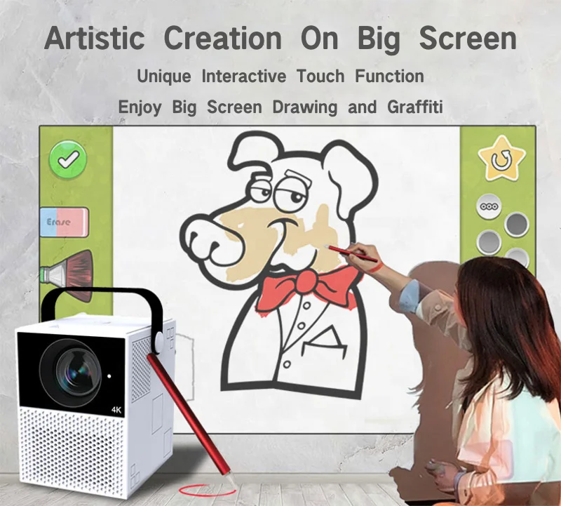 Компактный умный Wi-Fi проектор с сенсорным экраном, 1920*1080P, 2 + 16 ГБ, Android 9,0, 4K