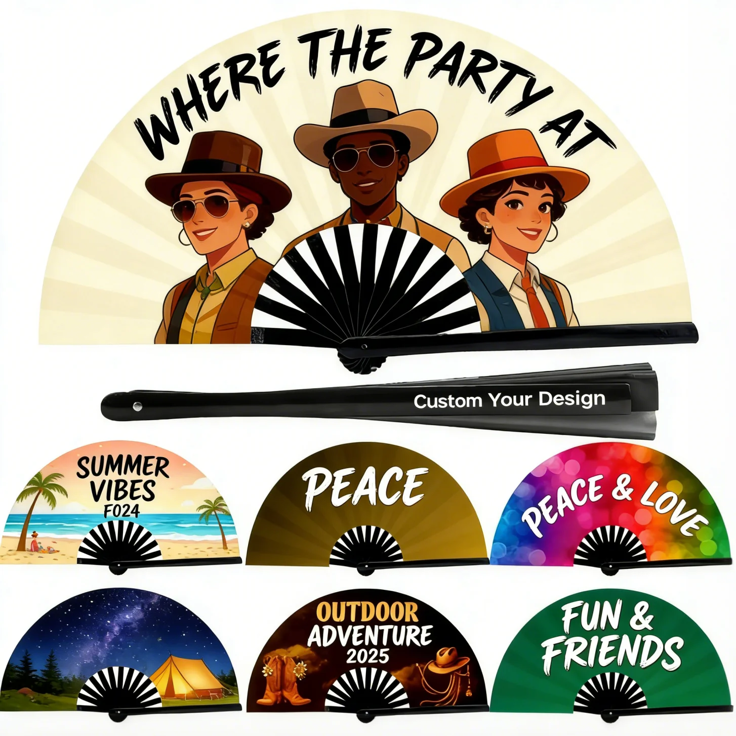 Factory Custom Logo 33cm Bamboo Clack Fan Raving Pride Colourful Bamboo Clack Fans Large Hand Held Fans with Unique Design