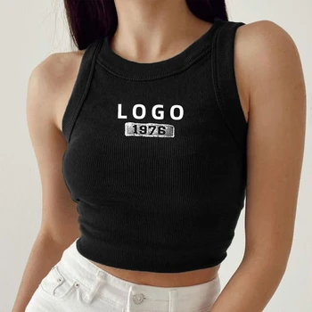 2024 Custom Fashion Printed Ribbed Knitted Halter Slim Fit Short Top Crop Top For Women