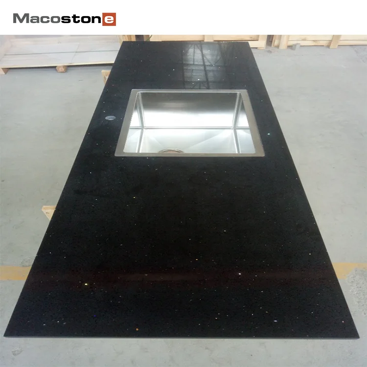 Stellar Quartz Laminate Starlight Sparkling Glass Neolith Ogee Size Nosing Black Galaxy Laminated Bullnose Edge Countertop