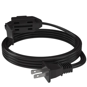 ETL Approved 125V Household Indoor Cord 2 Prong 15FT Indoor Power Cable 3 Outlets Black Extension Cord