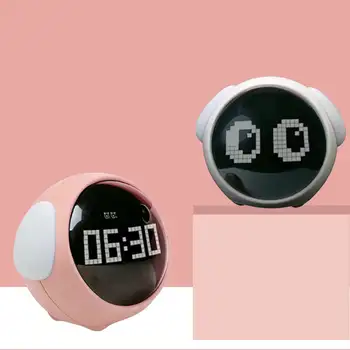 Cute screen Expression Night Light Alarm Clock Sound Control Snooze Function Robot with temperatures display smart table Clock