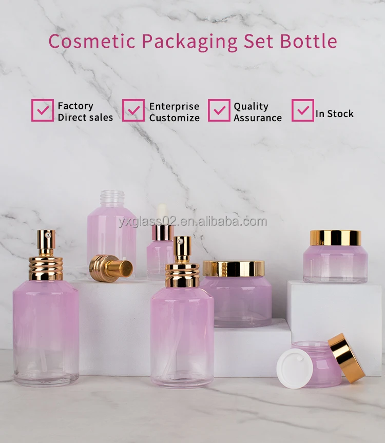 Inclined shoulder cosmetic glass bottle set oblique glass cream jar skincare cosmetic packaging glass bottle factory