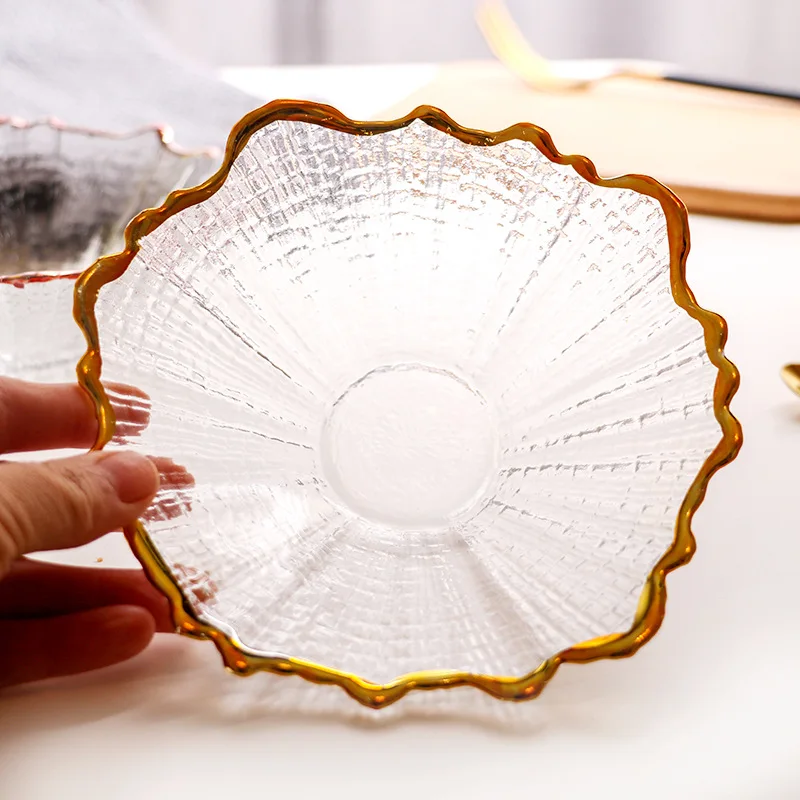 Hammered Irregular Glass Tableware Vegetable Fruit Salad Dessert Household Soup Plate