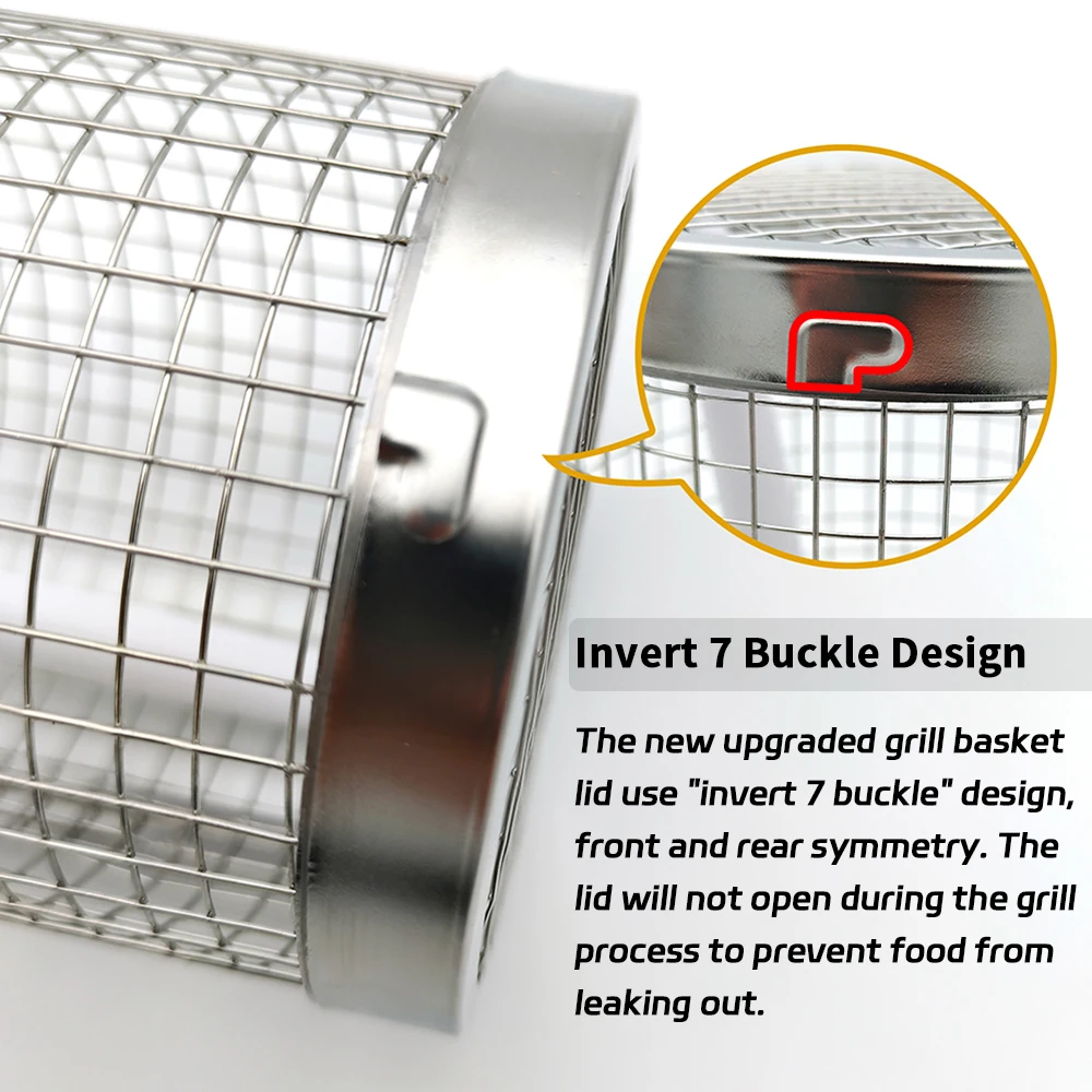 Stainless Steel 304 Barbecue Bbq Round Rolling Grill Grilling Basket